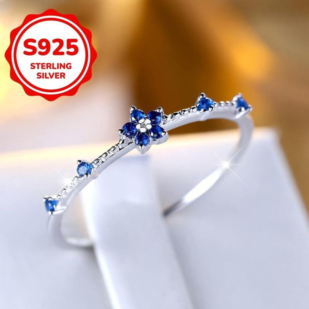 (silver,blue, 10) Dainty Flower Blue Zircon Rings For Women Cz 925 Sterling Silver Stackable Finger Ring Aesthetic Jewelry
