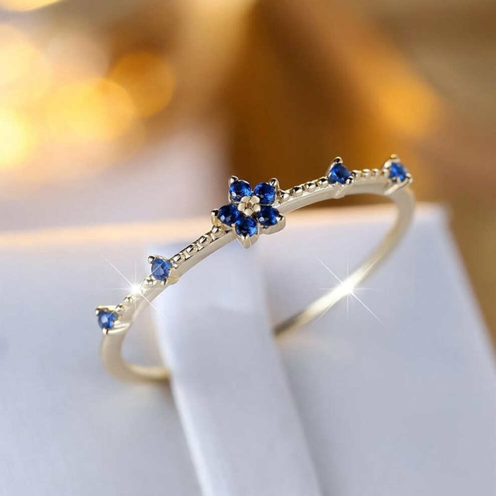 (gold,blue, 6) Dainty Flower Blue Zircon Rings for Women CZ 925 Sterling Silver Stackable Finger Ring Aesthetic Jewelry