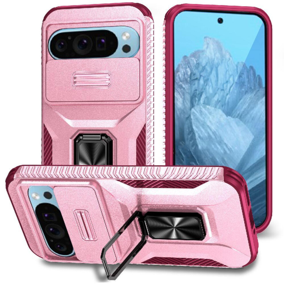 (Pink) Case For Google Pixel 9 Pro Shockproof Ring Hodler Lens Protection Car Magnet Pink 764544154833