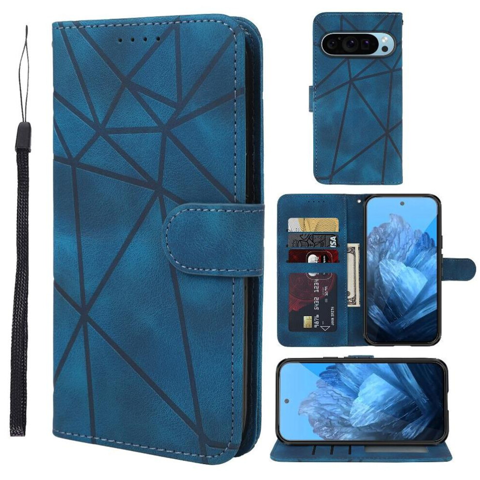 (Blue) Flip Case For Google Pixel 9 Unisex Stand Flip Card Slot Blue 764544155595