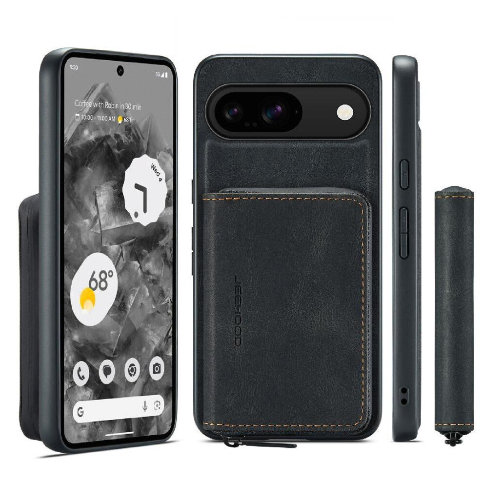 (Black) Case For Google Pixel 9 Multifunctional Wireless Charging Magnetic Detachable Phone Case Wallet Case Black 764544156196