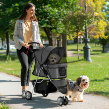 PawHut Pet Stroller Pushchair Carrier for Cat Puppy with 3 Wheels Dark Grey