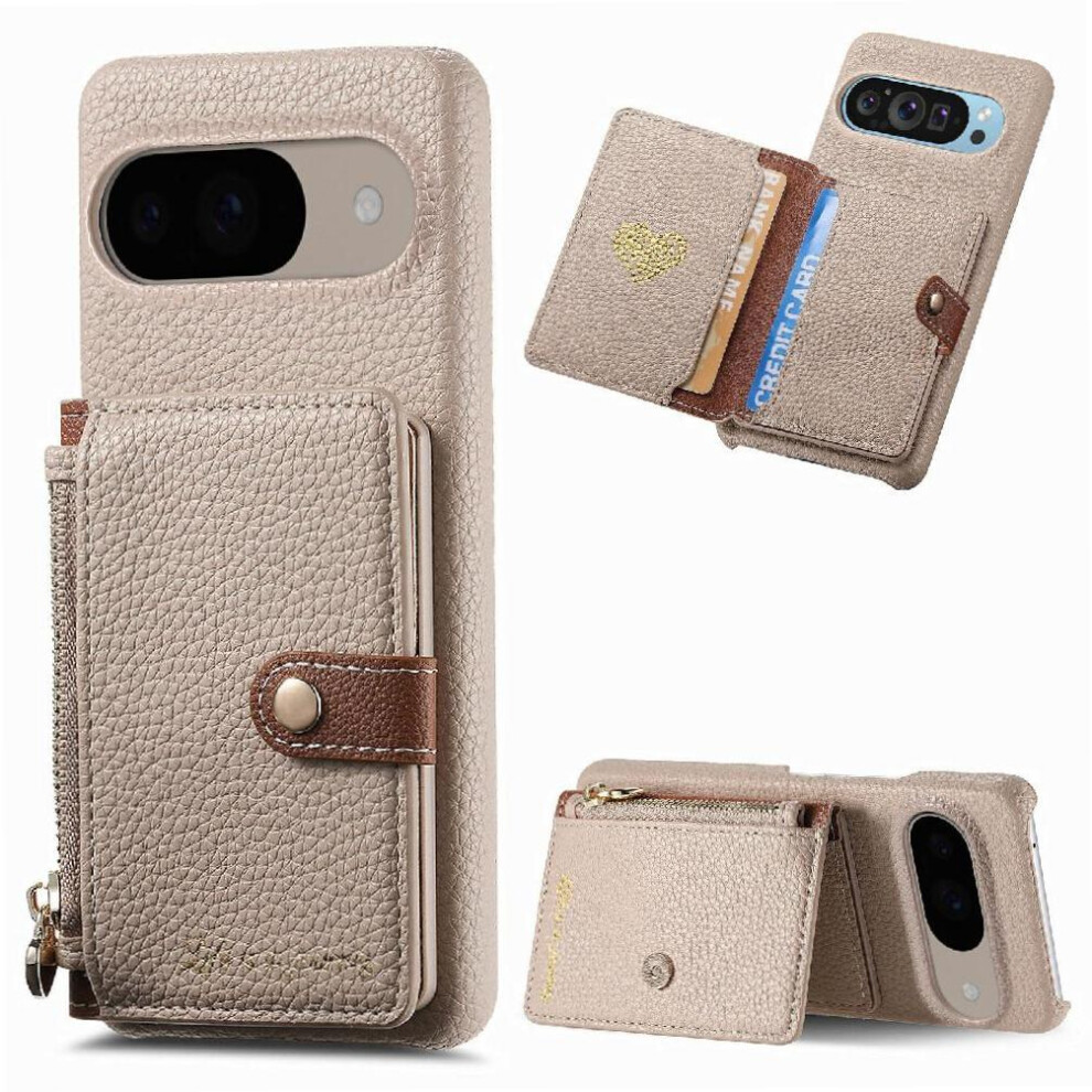 (Khaki ) Case For Google Pixel 9 Pro Zipper Wallet Stand Shockproof Wallet 764544156318