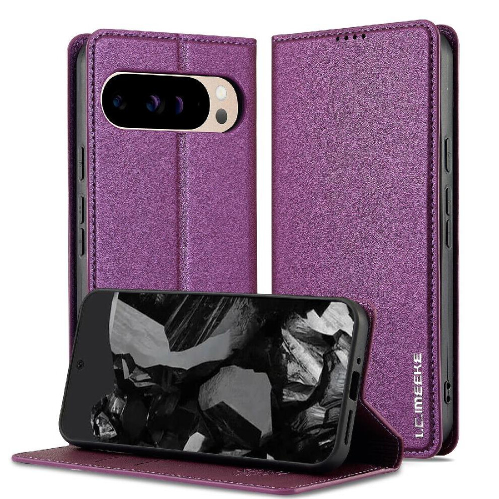 (Purple) Flip Case For Google Pixel 9 Kickstand Card Holder Magnetic Wallet Thin Pu Leather Purple 764544156929