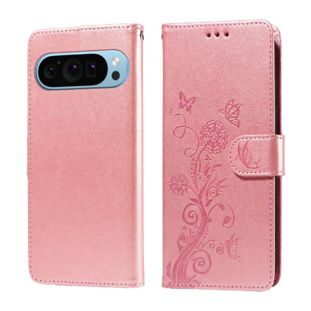 (Rose ) Flip Case For Google Pixel 9 Flower Flip Leather Cardslots Gold 764544157001
