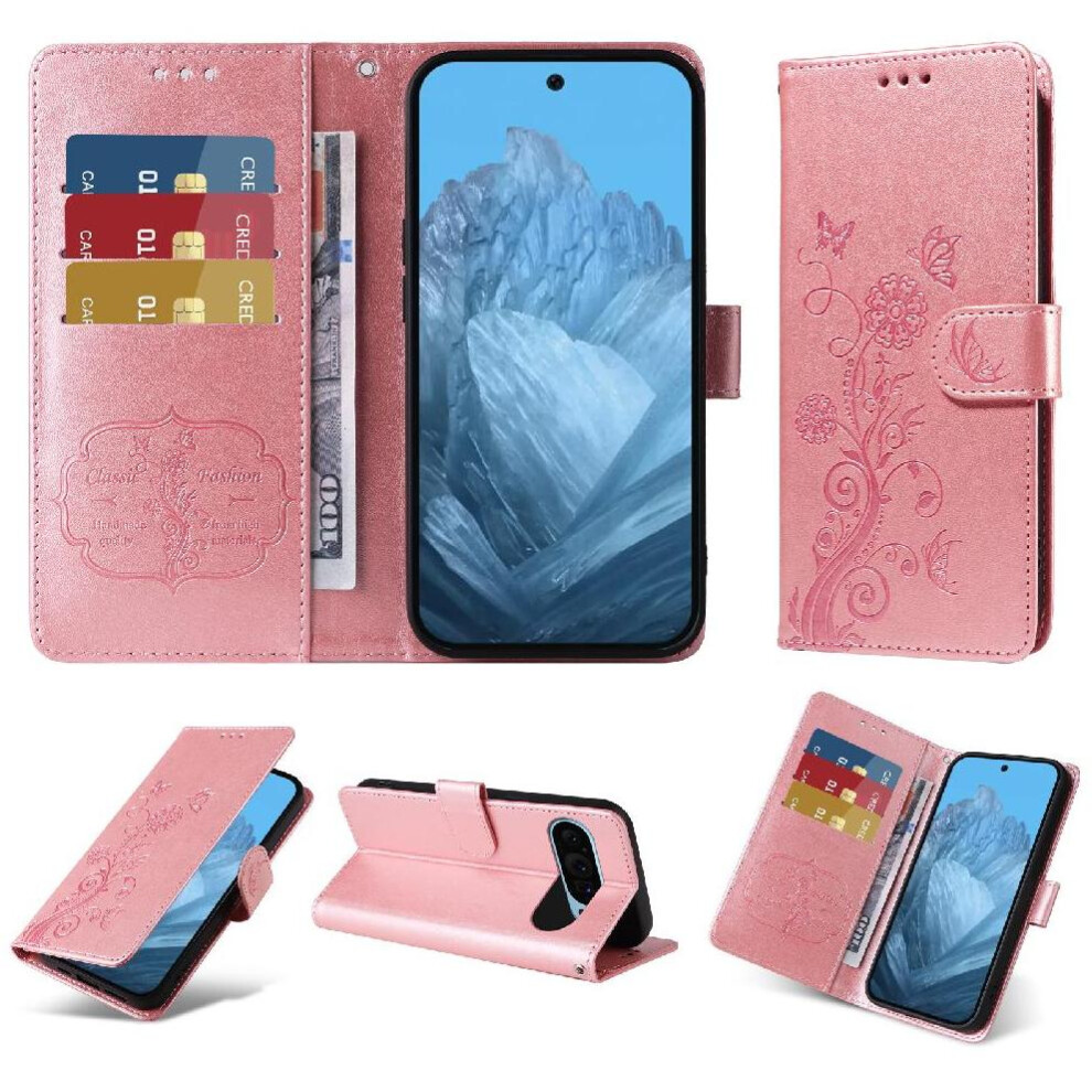 (Rose ) Flip Case For Google Pixel 9 Pro Leather Flip Flower Cardslots Gold 764544157056