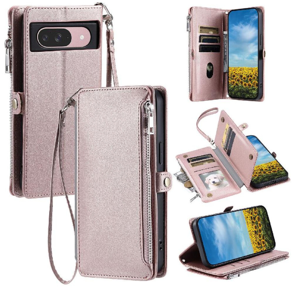 (Pink) Crossbody Case For Google Pixel 9/9 Pro Long Lanyard Rfid Blocking Case Wallet 9 Card Slots Zipper Bills Slot Pink 764544157599