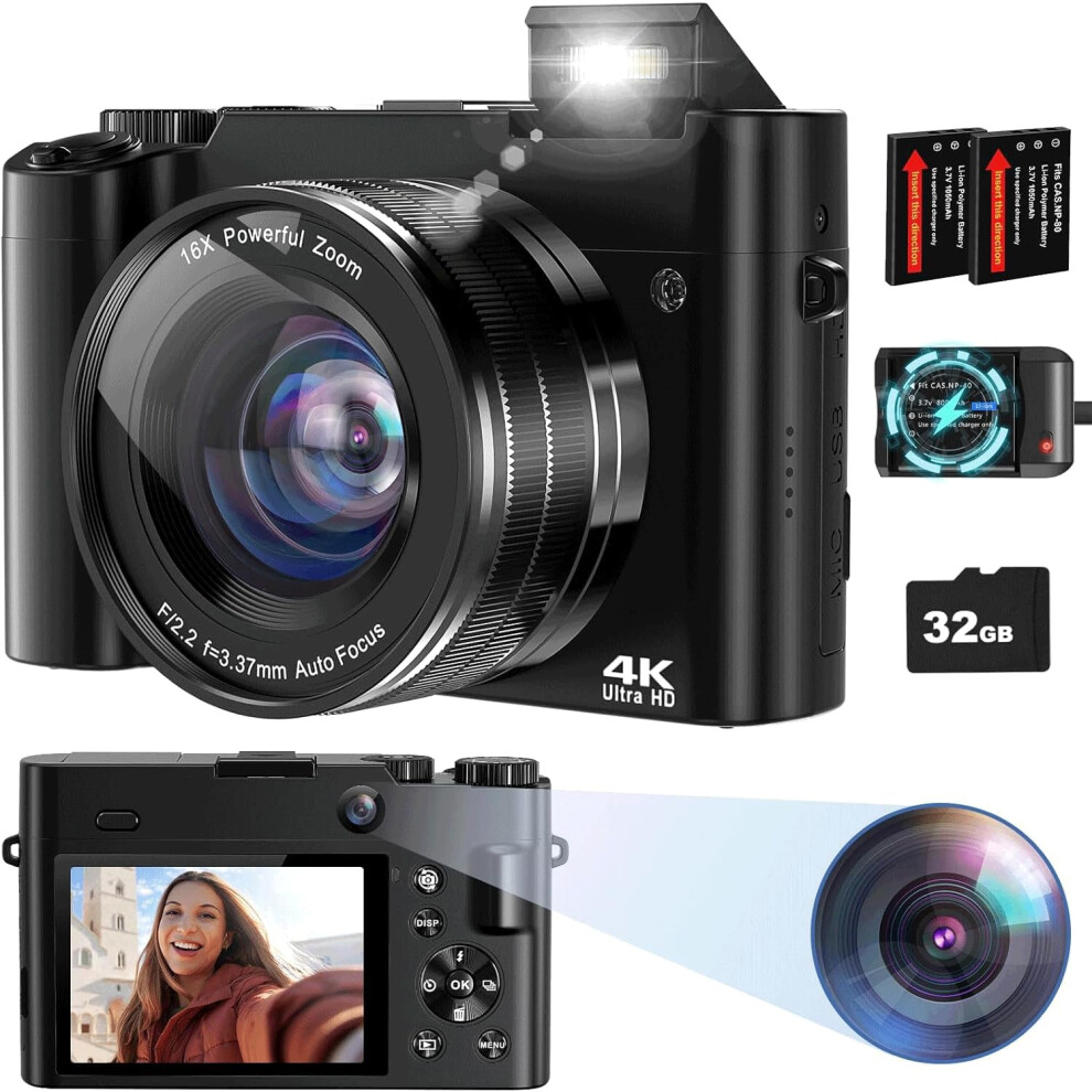 Digital Camera 4K, 64Mp Autofocus Vlogging Camera Selfie Camera For Photography, Compact Digital Camera,Vlogging Camera For Youtube With 5697225722258