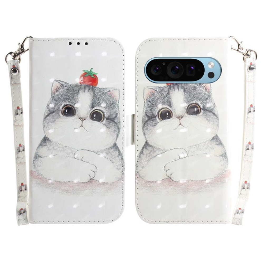 (C10) 3D Painted Protective Case For Google Pixel 9 Card Slots Pu Leather Lanyard Magnetic Closure Wallet 764544159180