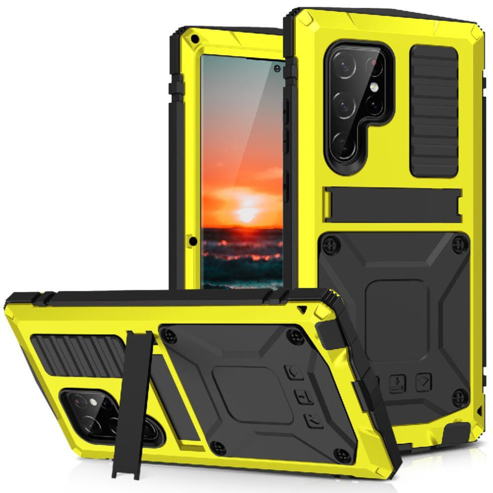 Photos - Case Metal for Samsung Galaxy S22 Ultra 5g Withkickstand 360 Full Body Protective Cover Shockproofheavy Glass Scree(Yellow)