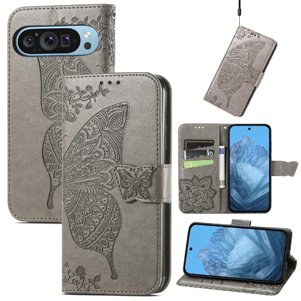 ( ) Case For Google Pixel 9 5G Wing Wallet Butterfly Multi-Color Business Gray 764544164511
