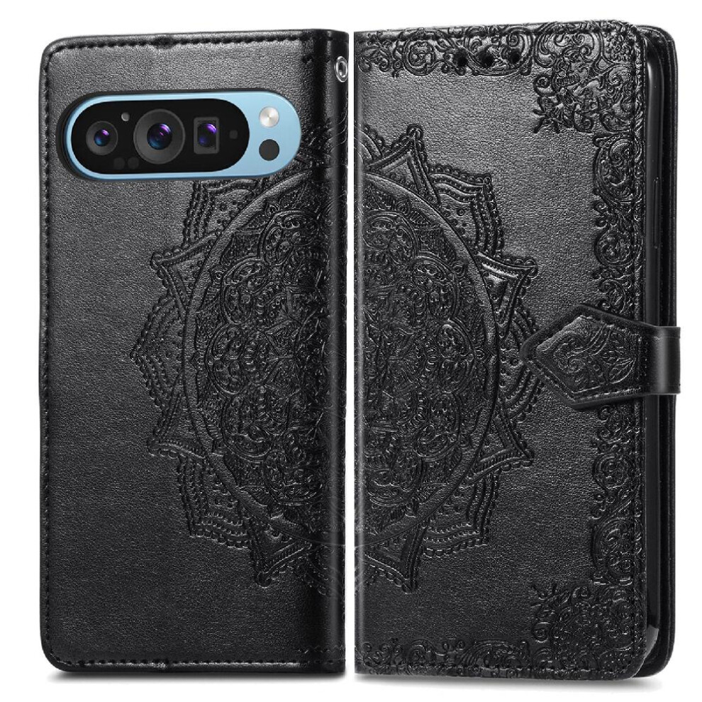 Gangxun (Black) Flip Case For Google Pixel 9 5G Exquisite Pattern Shockproof Simple Business Leather Case Flip Cover Black
