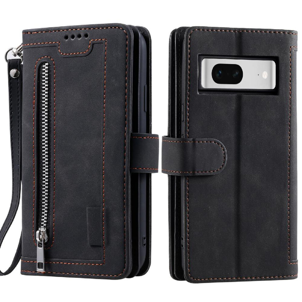 (Black) Flip Case For Google Pixel 9 Kickstand Wallet 9 Card Slots Pu Leather Lanyard Black 764544165198