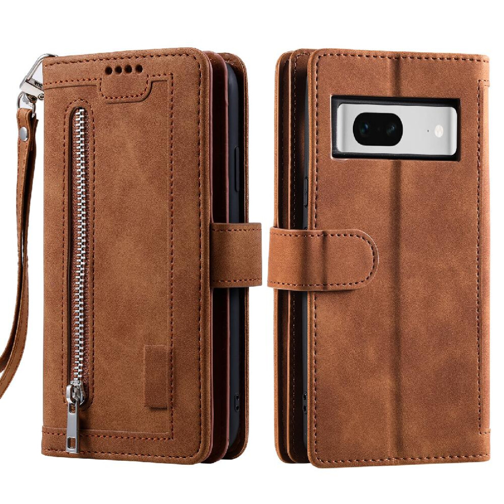 (Brown) Flip Case For Google Pixel 9 Kickstand Wallet 9 Card Slots Pu Leather Lanyard Brown 764544165211