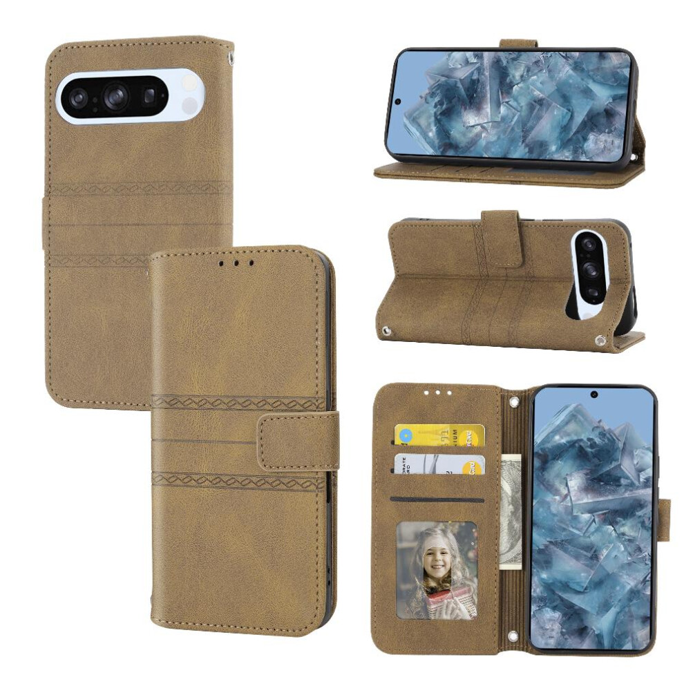 Photos - Case  Flip  for Google Pixel 9 5g Kickstand Pu Leather Magnetic Closure Wallet  Shockproof Protective(Brown)