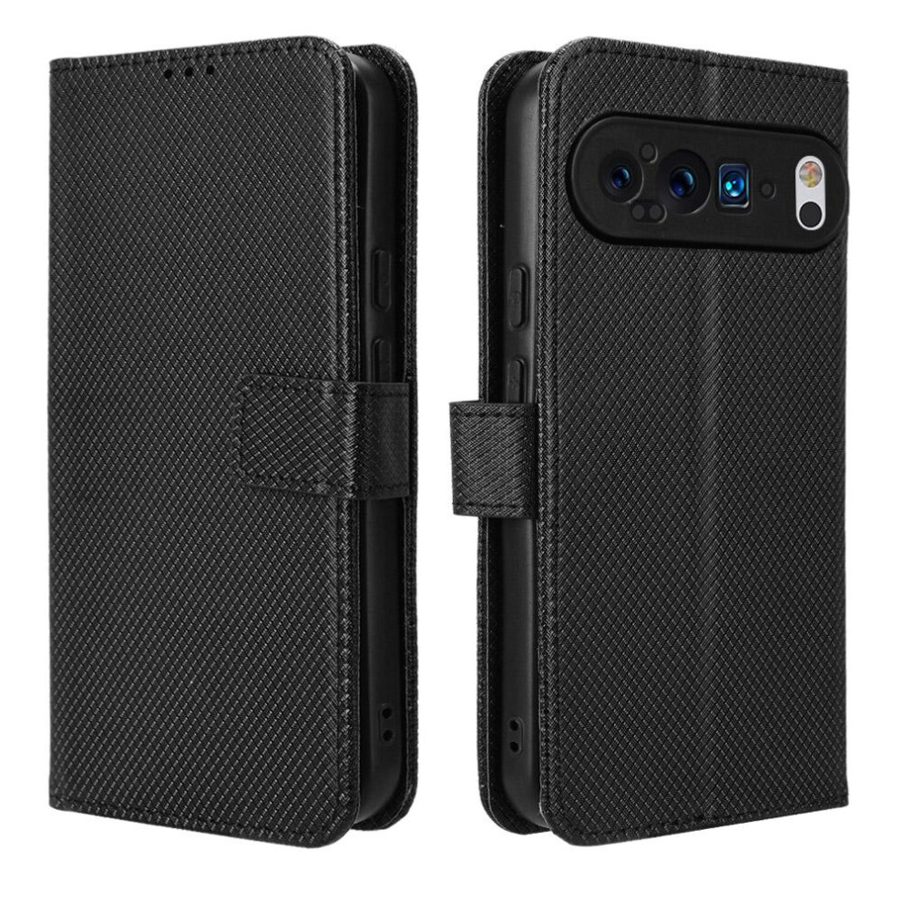 (Black) Case for Google Pixel 9 Pro Cover Magnetic Wallet Kickstand Card Holder