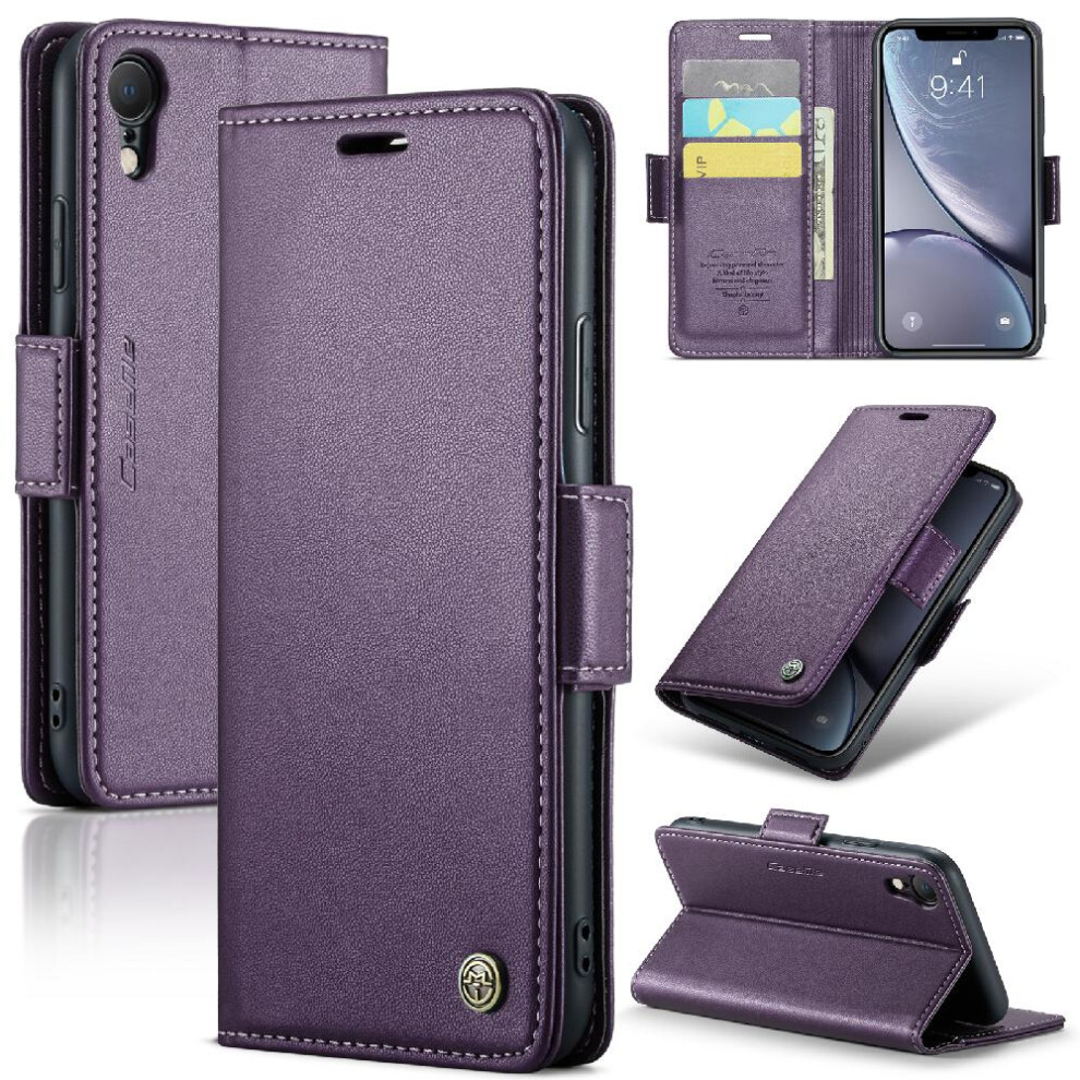 (Purple) Caseme Case For Iphone Xr Anti Fraud Card Slot Kickstand Wallet Case Shockproof Case Purple 764762654337