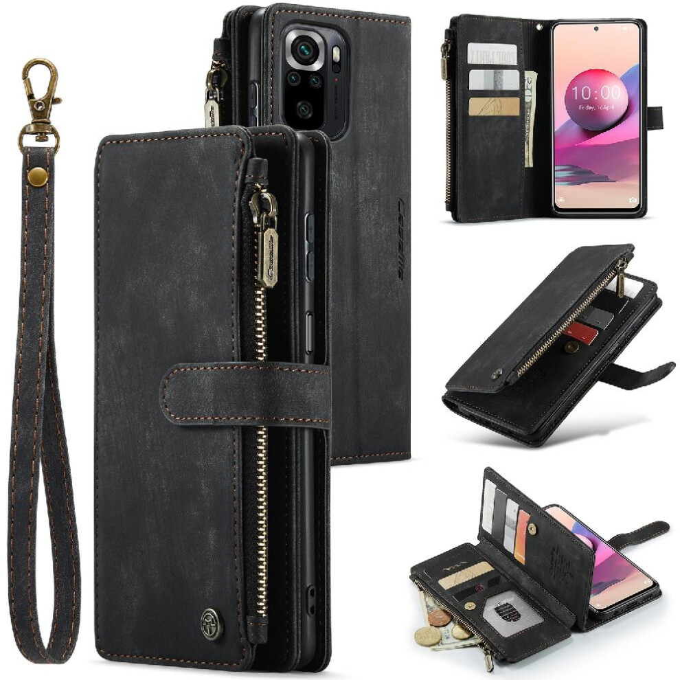 (Black) Caseme Case For Xiaomi Redmi Note 10 4G/Note 10S With Card Holder Drivers License Card Slots Drivers License Card Slots Wallet Case For Women Black 764762639006