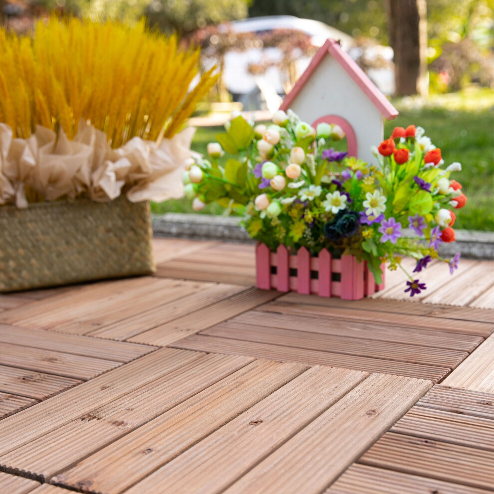 Outsunny 27pc Floor Tiles Interlocking Solid Wood DIY Deck Tiles Outdoor Brown