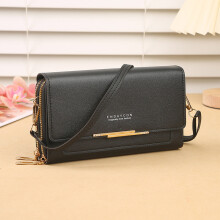(black) Women's Fashion Large-capacity Multi-function Shoulder Messenger Wallet Medium and Long Clutch Bag Casual Simple Coin Purse