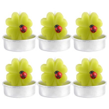 (As show, One size) 6pcs Xas Creative Craft Candle Simulation Four-leaf Clover Smokeless Aromatherapy Candle Desktop Decoration for Home Living Room