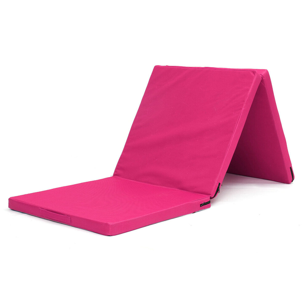 (Pink) 70.86x23.62x1.96inch 3 Folding Gymnastics Mat Fitness Exercise Gym Airtrack Panel Tumbling Climbing Pilates Pad Air Track