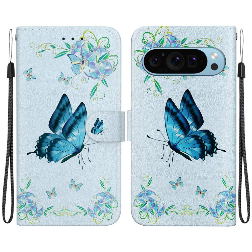 (C11 ) Case For Google Pixel 9 Pro Card Slots Wallet Pu Leather Butterfly Flower Painted Magnetic Closure 764544168151