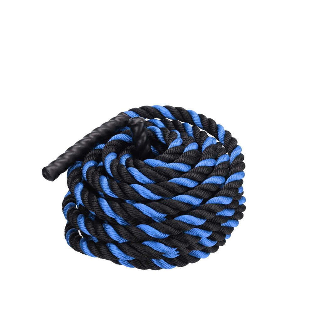 (Blue Black, Length 12M) Power Guidance Battle Rope 25/38 MM Wide Polyester 9M/12M/15M/ Long Exercise Vibration Ropes Gym Muscle Building Ropes