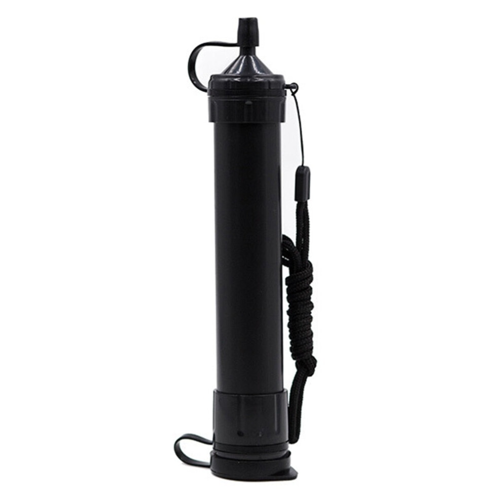 (Black) Outdoor Water Filter Straw Survival Water Filtration System Drinking Purifier For Emergency Hiking Camping Accessories