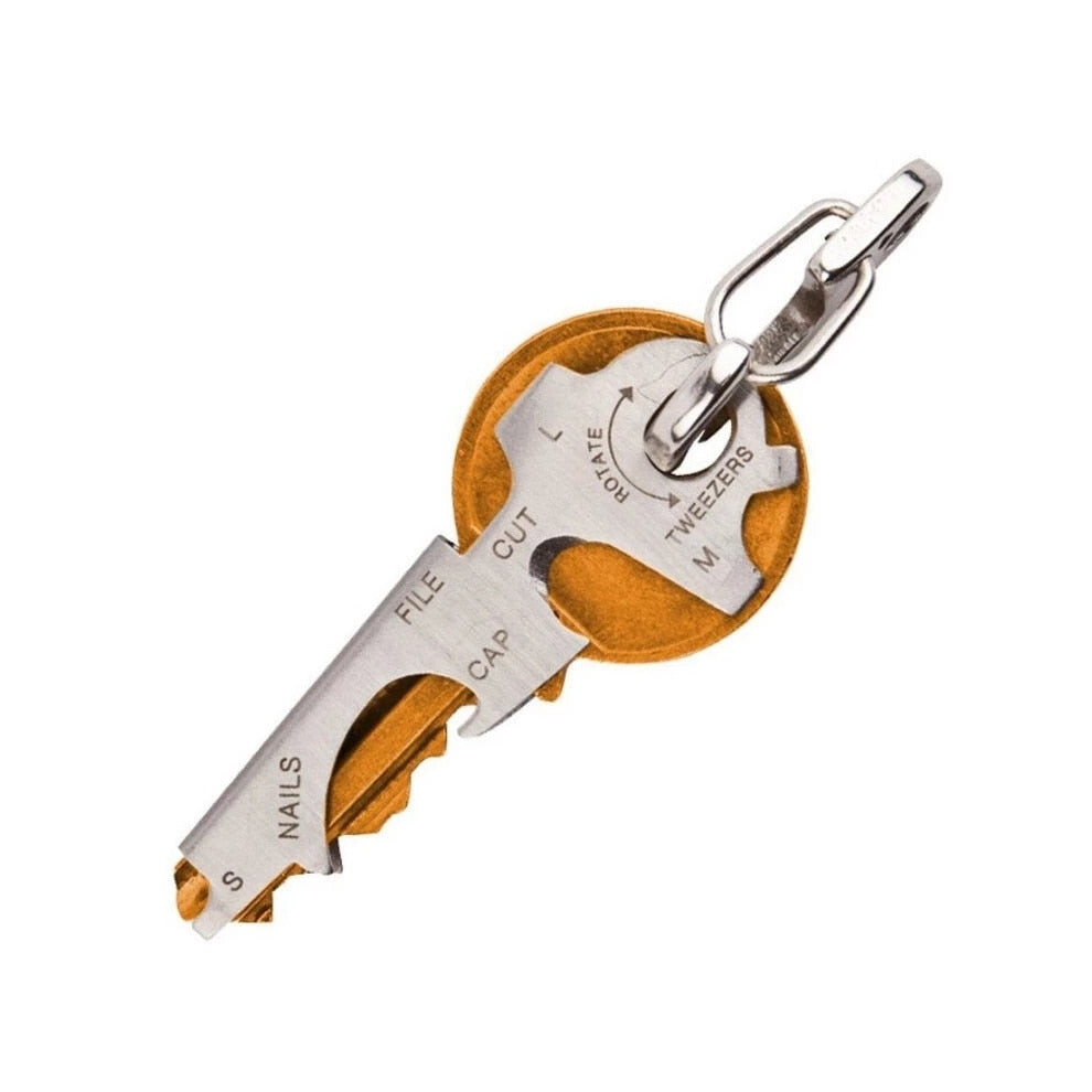 (Silver) 8 in 1 Stainless Steel Multi-function EDC Camping Keychain Outdoor Survival Gear Multi Function Tool Bottle Opener Screwdriver