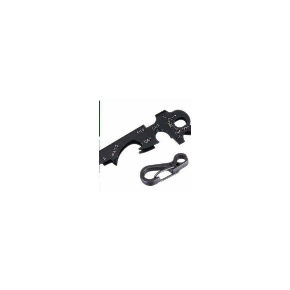 (Black) 8 in 1 Stainless Steel Multi-function EDC Camping Keychain Outdoor Survival Gear Multi Function Tool Bottle Opener Screwdriver