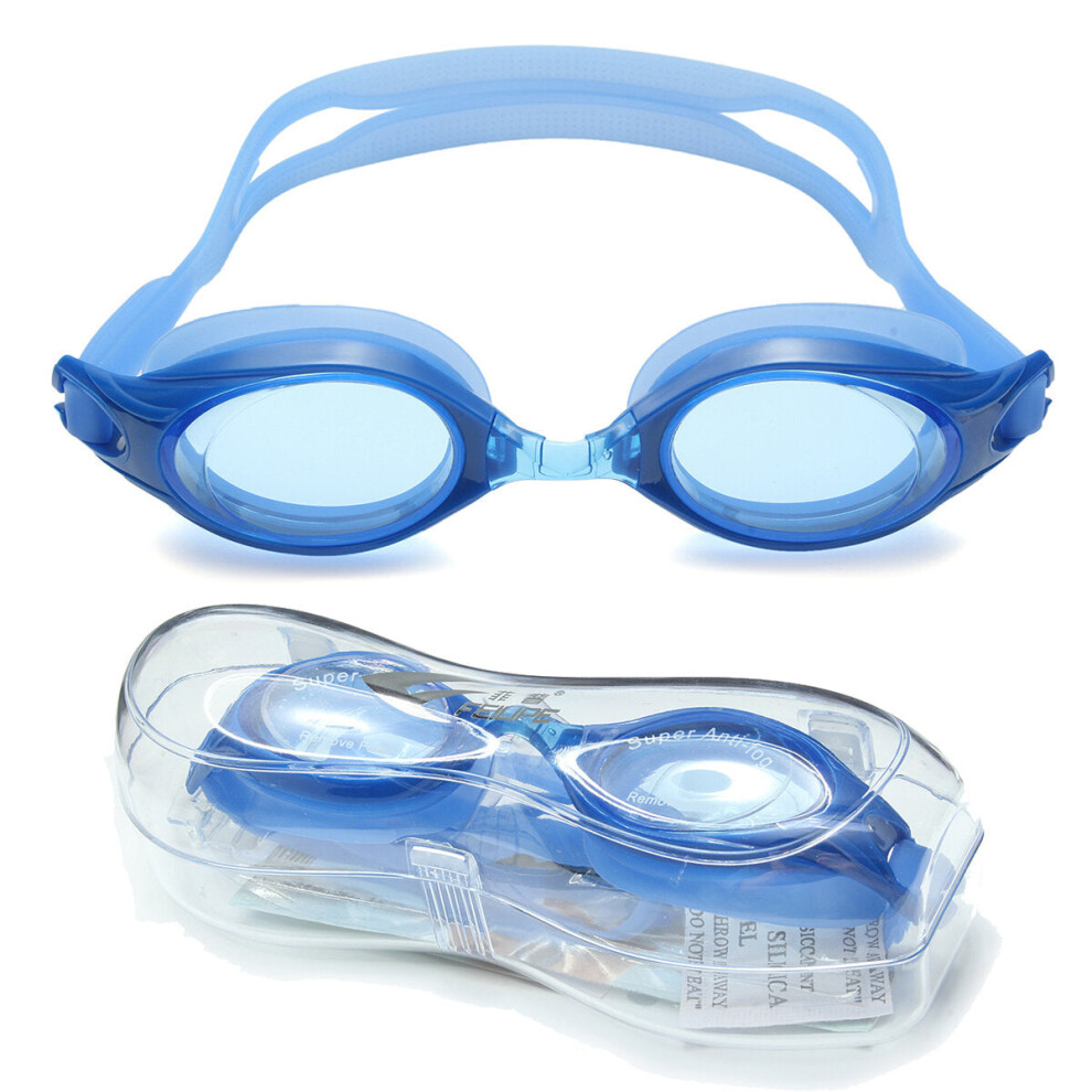 (Blue) Swimming Glasses PC Silicone Shockproof Anti-fog Anti-UV Adjustable Swimming Goggles for Adult