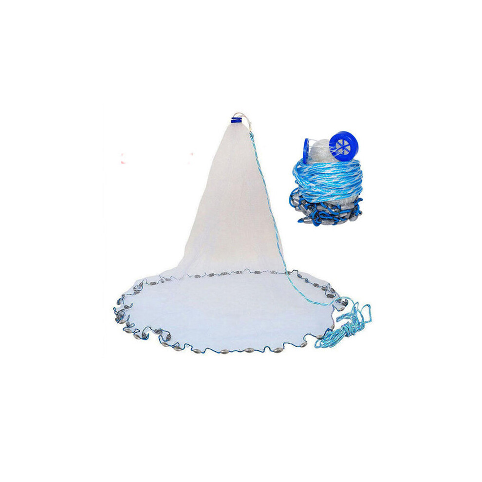 (3.6m) 3-4.8m Netting Twine+Steel Hand Throw Cast Net American Style White Bait Fishing Network w/Sinker