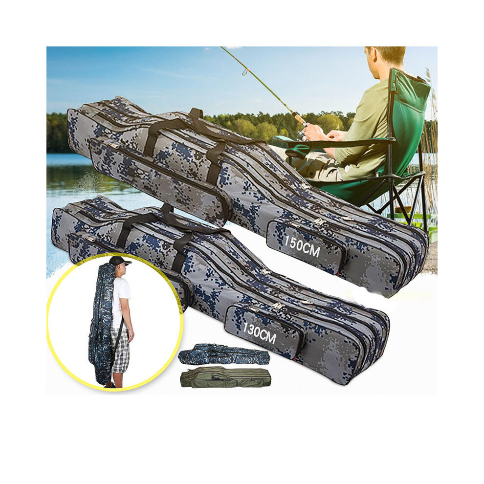 (130 x 12 x 22cm) 130/150cm Fishing Bag 3 Layer Folding Fish Pole Tools Storage Bag Carrier Holder Bag