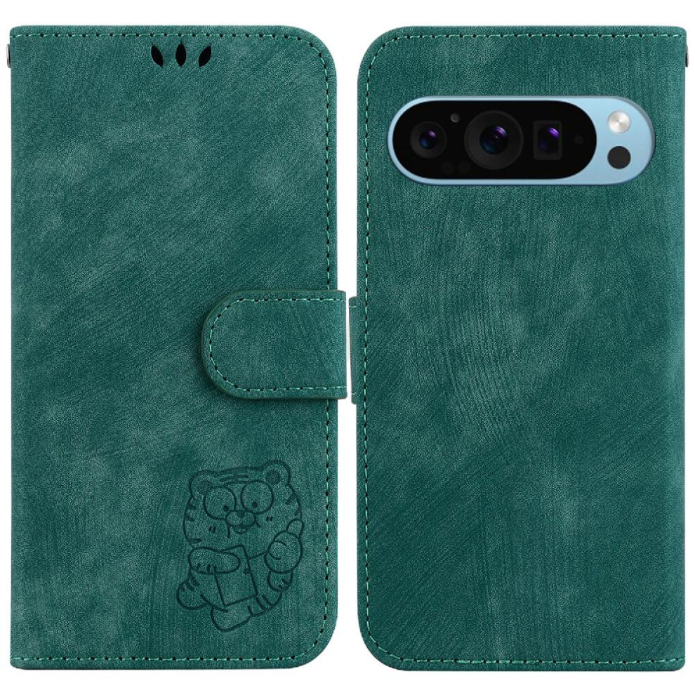 (Green) Case For Google Pixel 9 Holder Cover Flip Folio Embossed Cute Tiger Card Pocket Wallet Case Green 764544168793
