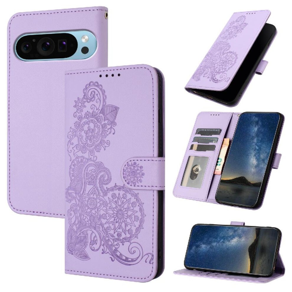 (Purple) Case For Google Pixel 9 With Card Slot Stand Kickstand Protective Pu Leather Magnetic Closure Flip Folio Book Purple 764544170000
