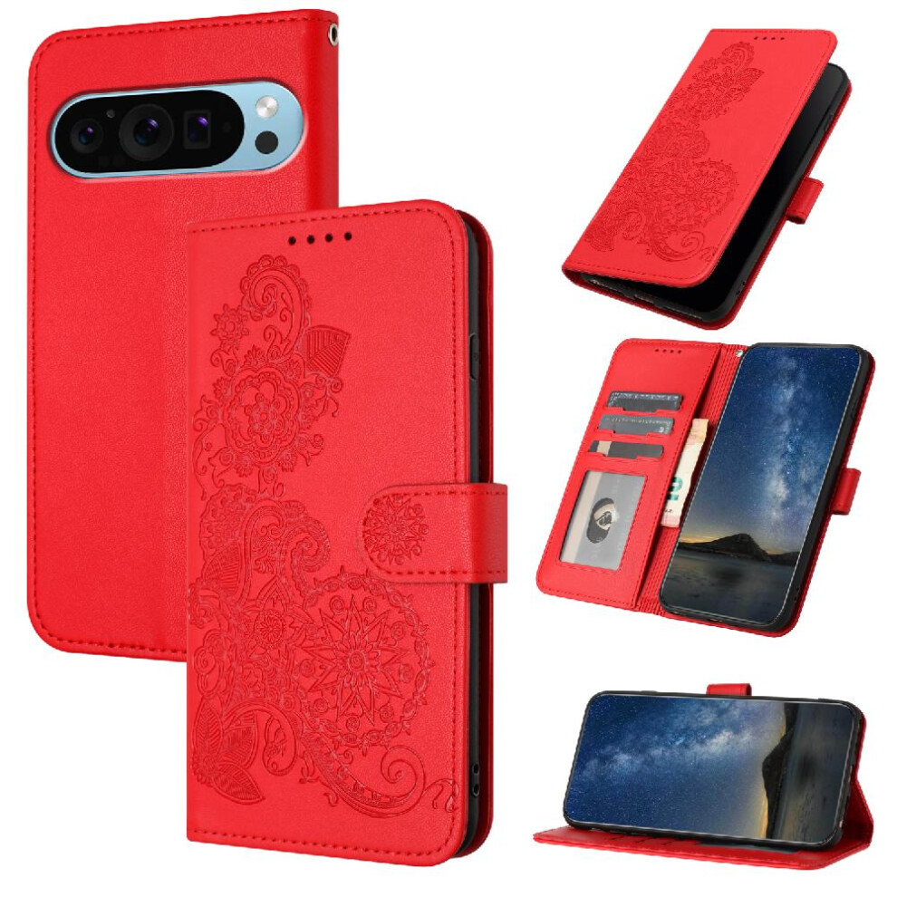(Red) Case For Google Pixel 9 With Card Slot Stand Kickstand Protective Pu Leather Magnetic Closure Flip Folio Book Red 764544170017