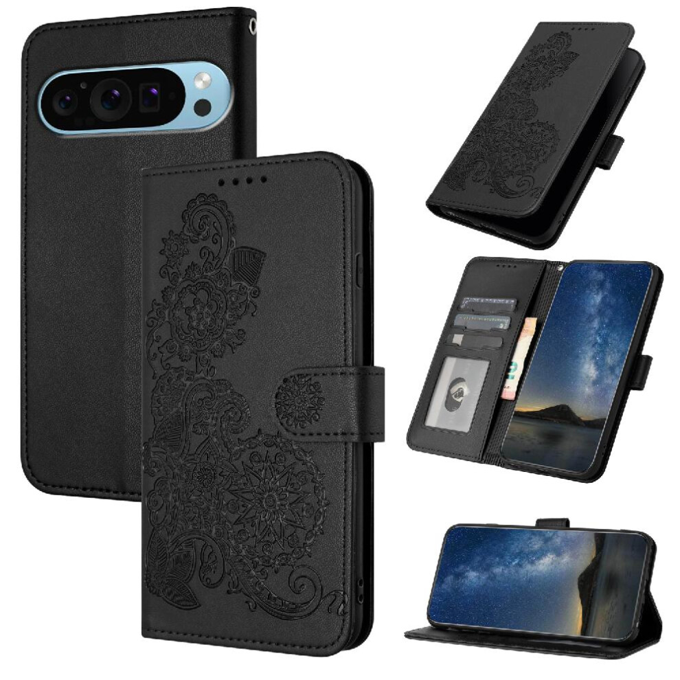 (Black) Case For Google Pixel 9 With Card Slot Stand Kickstand Protective Pu Leather Magnetic Closure Flip Folio Book Black 764544170055