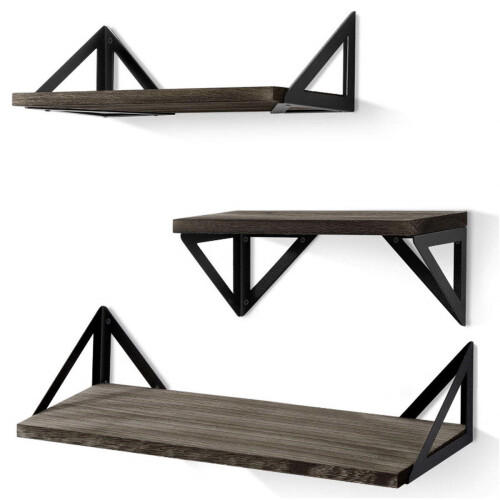 (Black) Metal Wall Mount Rack Floating Wall Mount Display Unit Shelf DVD Storage for Home Kitchen Bathroom Storage