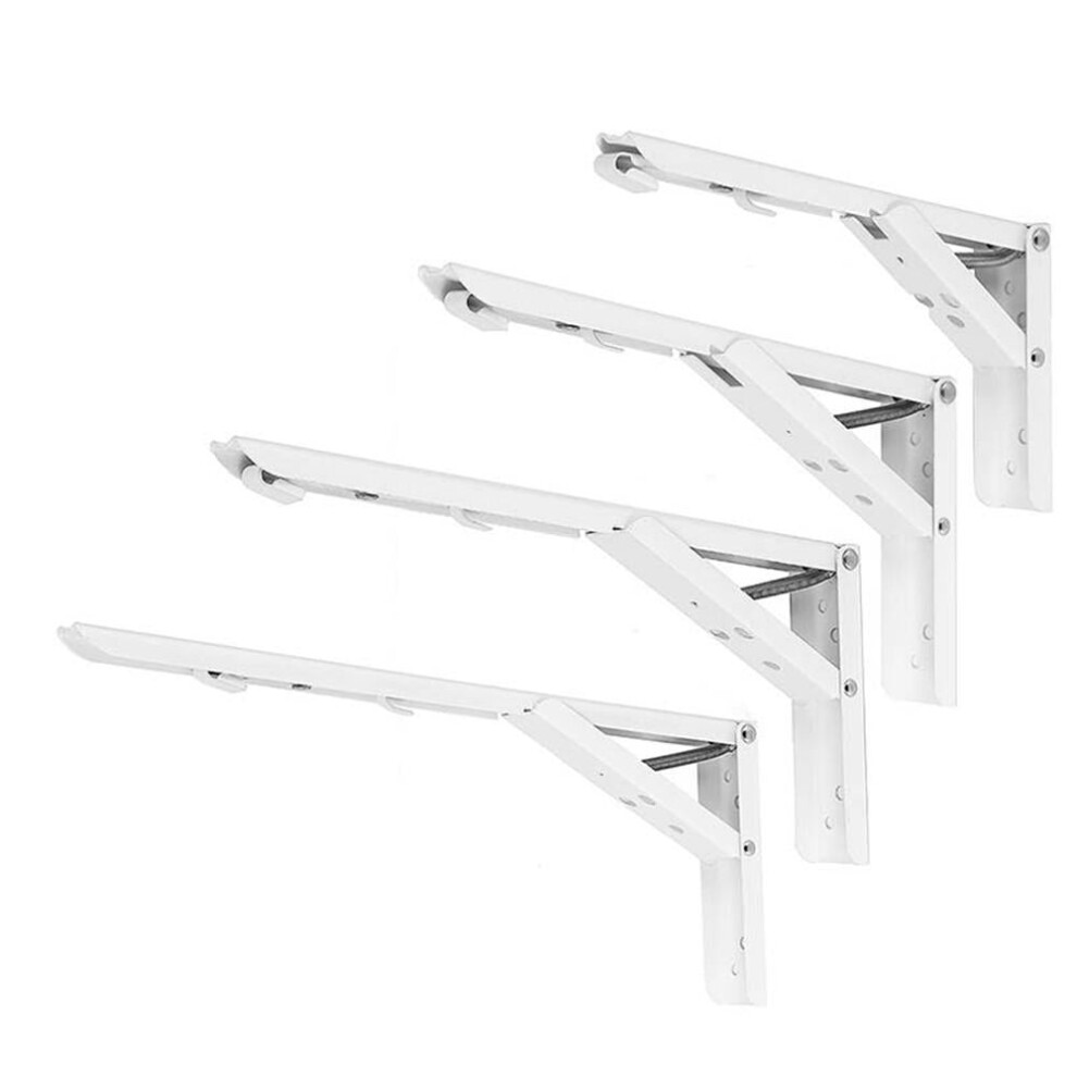 (14 Inch) 2pcs 8/10/12/14 Inch Folding Triangle Bracket Heavy Duty Steel L-Shaped Storage Wall Shelf Bracket