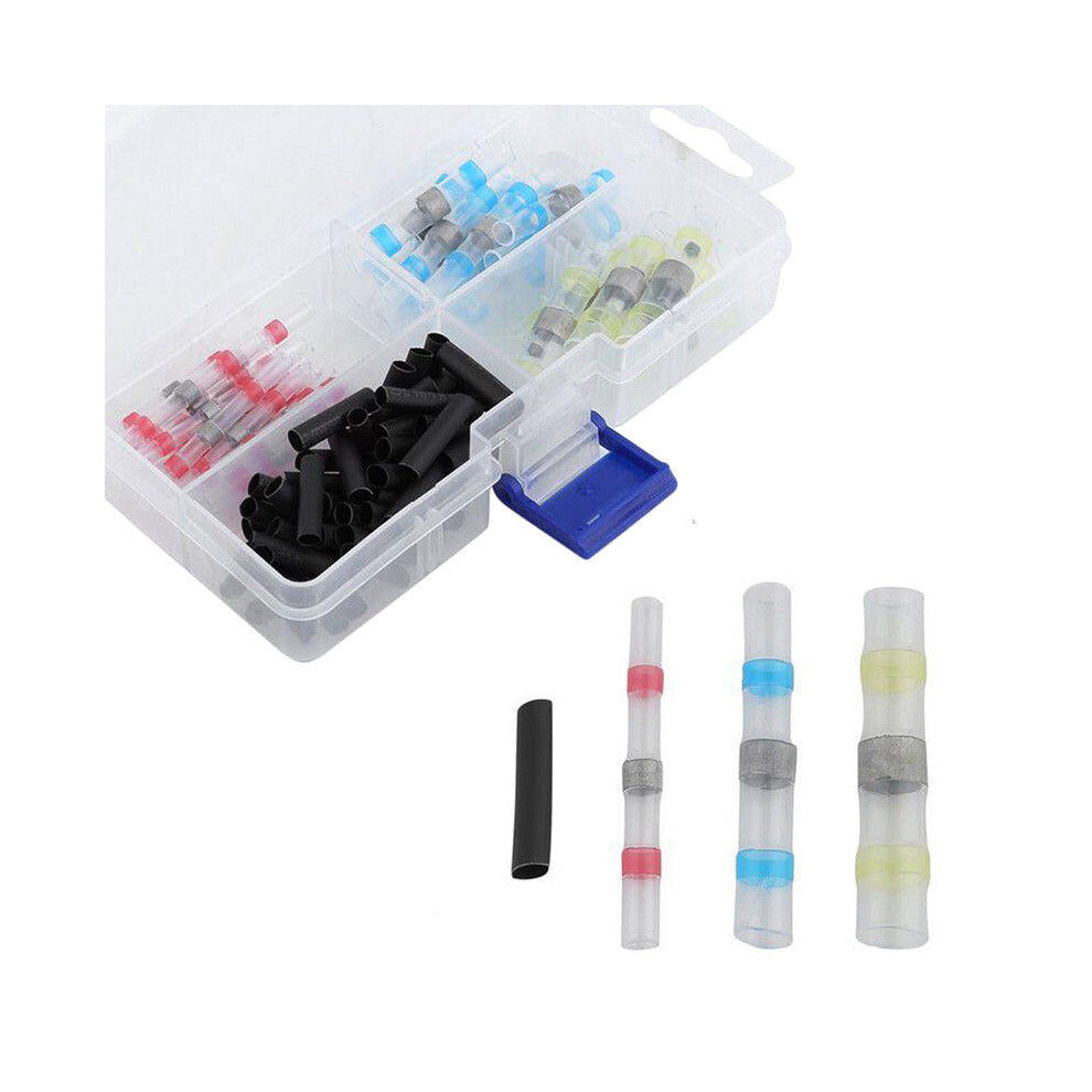 100Pcs Welding Ring Terminal + Black Heat Shrink Tube Welded Sleeve Waterproof Solder Seal Wire Connectors for Automotive Marine Boat Truck