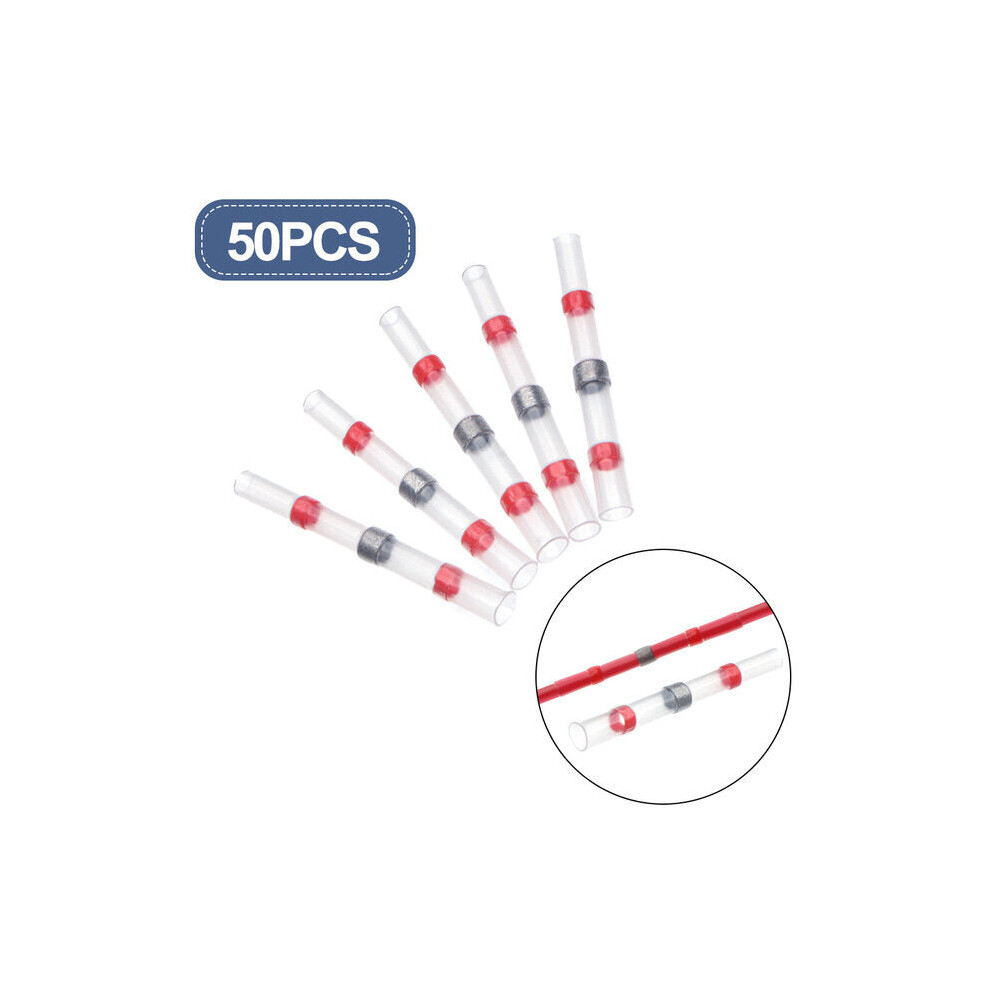 (Red) 50PCS Solder Seal Wire Connectors Waterproof Heat Shrink Butt Connectors Electrical Wire Terminals Insulated Butt Splices