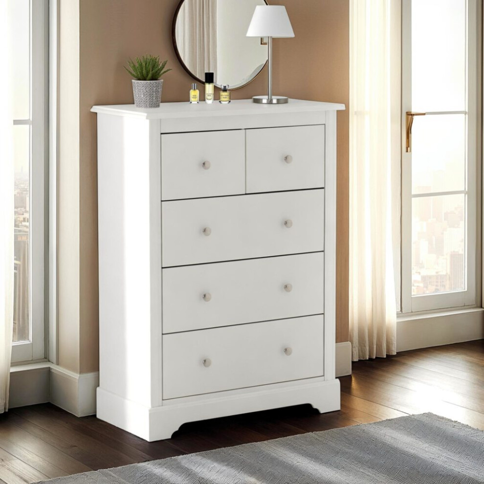 Stratford 3+2 Drawer Chest of Drawers White Shabby chic