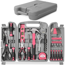 Hi-Spec 56pc Pink Home & Office DIY Tool Kit Set. Complete Household Tool Box with Essential Hand Tools Included for Ba
