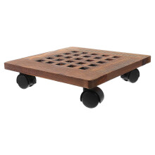 (As show, One size) 1Pc Movable Flowerpot Tray Wooden Plant Pot Tray Hollow-out Tray with Casters