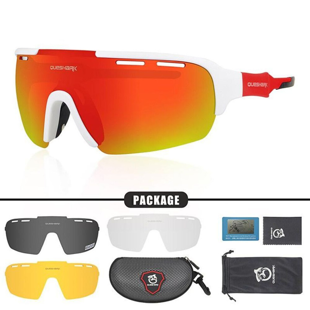 (white,red) QUESHARK Adults HD Polarized Cycling Sunglasses Sports MTB Bicycle Eyewear Riding Road UV Mirror Bike Glasses Goggles