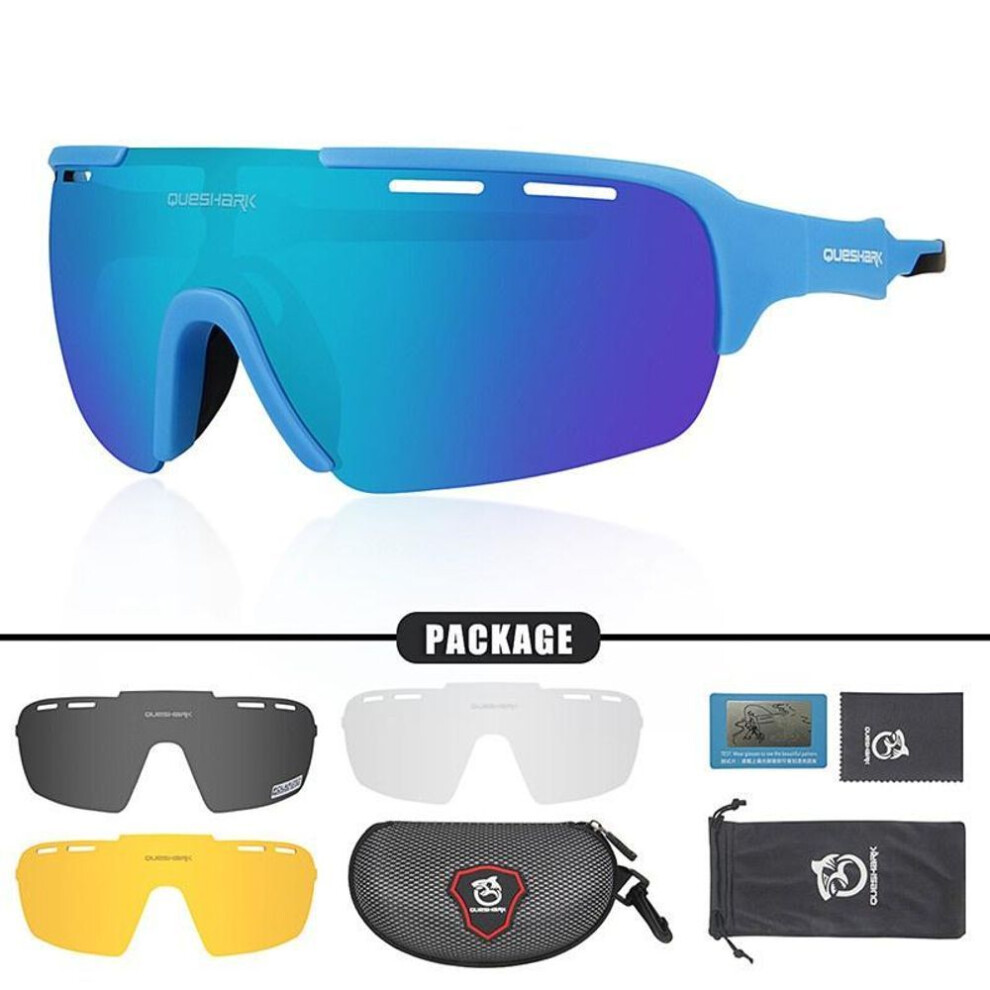 (blue) QUESHARK Adults HD Polarized Cycling Sunglasses Sports MTB Bicycle Eyewear Riding Road UV Mirror Bike Glasses Goggles