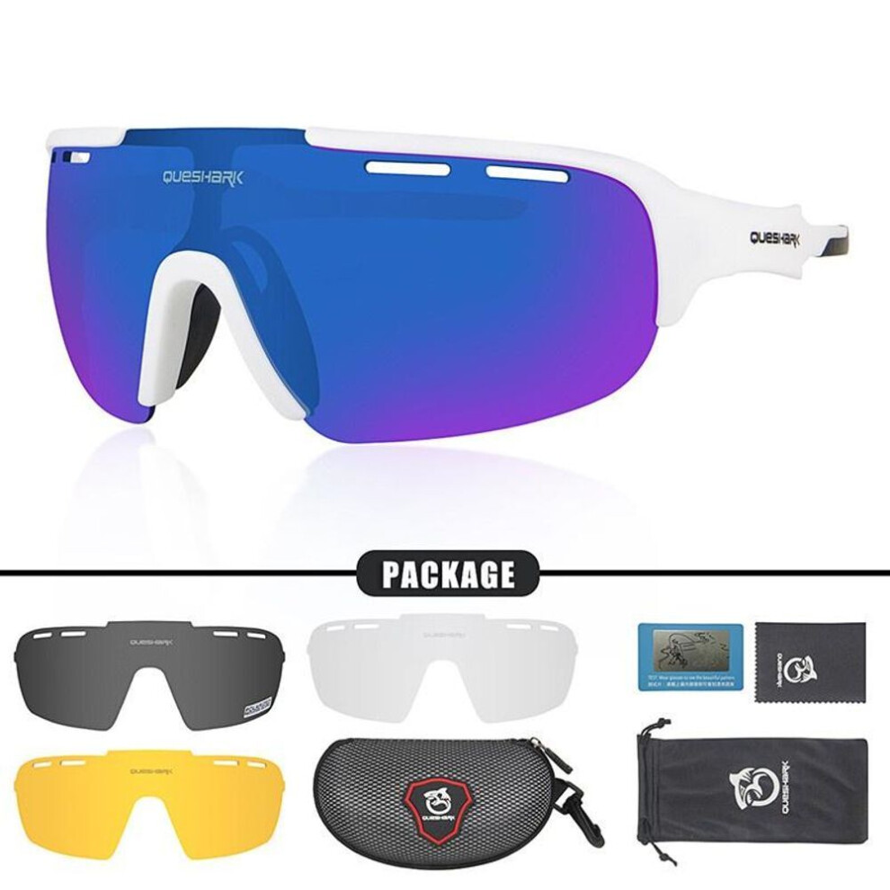 (white) QUESHARK Adults HD Polarized Cycling Sunglasses Sports MTB Bicycle Eyewear Riding Road UV Mirror Bike Glasses Goggles