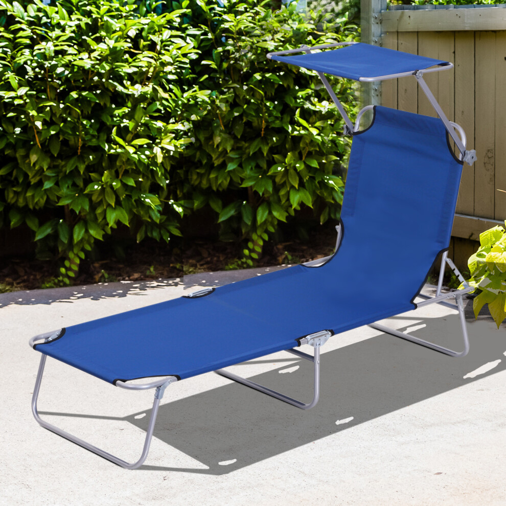 Outsunny Folding Chair Sun Lounger W/ Sunshade Garden Recliner Hammock Blue
