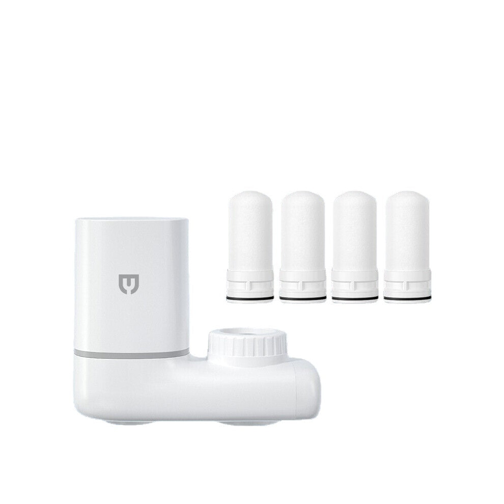 (White With 4 filters) Kitchen Faucet Tap Water Purifier Filter Faucet-Mounted Purification System CNAS Approved Filtration Remove Chlorine Rust Sediments Sand Impurities